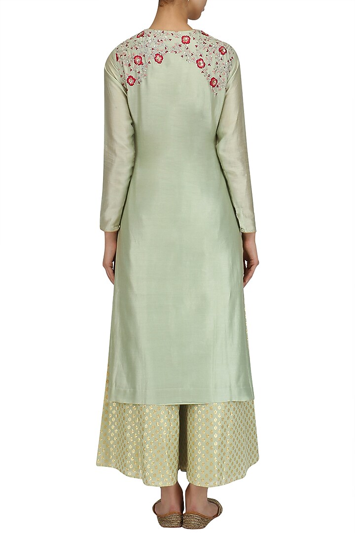 Mint sequins and zardosi work kurta and palazzo set available only at Pernia's Pop Up Shop.