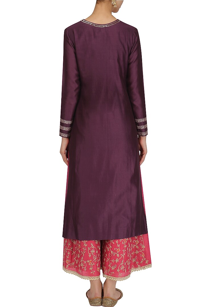 Purple Embroidered Viscose Rayon A-Line Kurta Palazzo Set main image 1