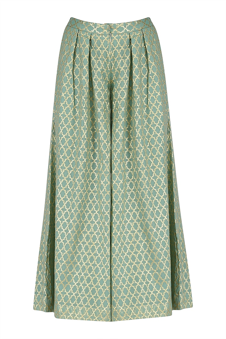 Meadow green embroidered kurta and banarasi palazzo set available only at Pernia's Pop Up Shop.