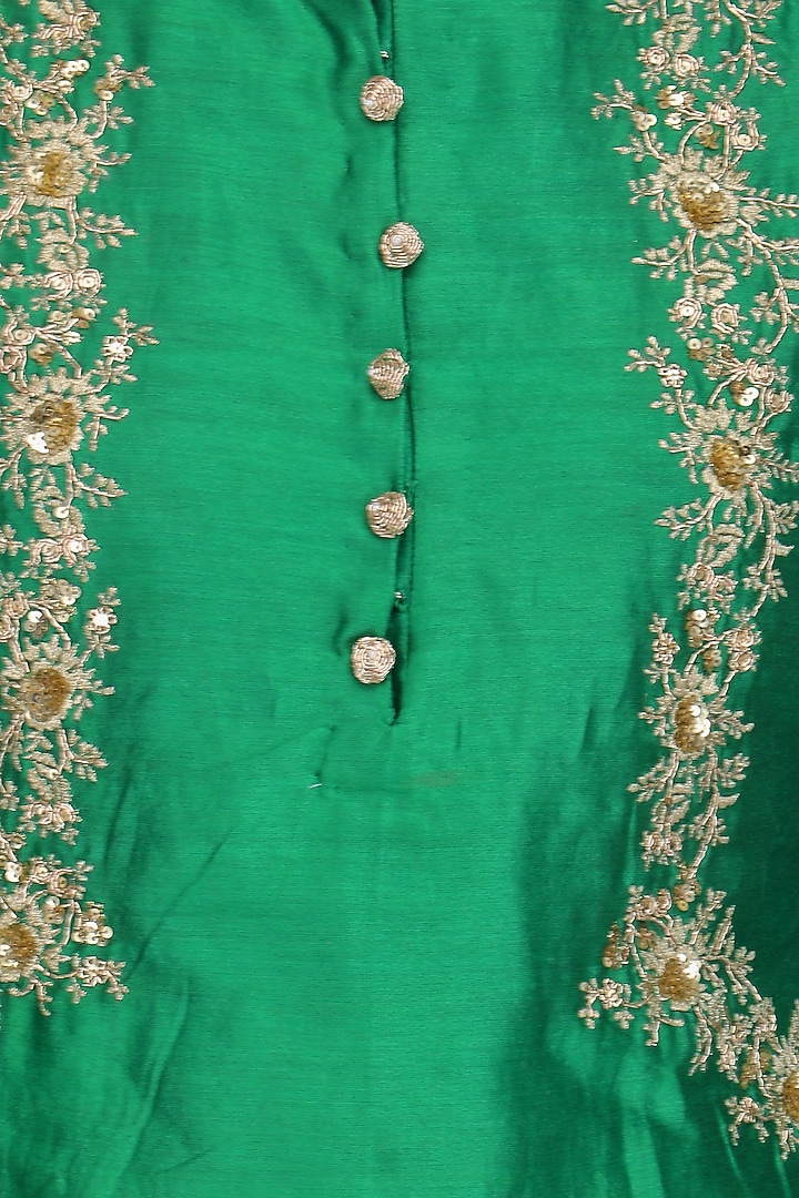 Meadow green embroidered kurta and banarasi palazzo set available only at Pernia's Pop Up Shop.