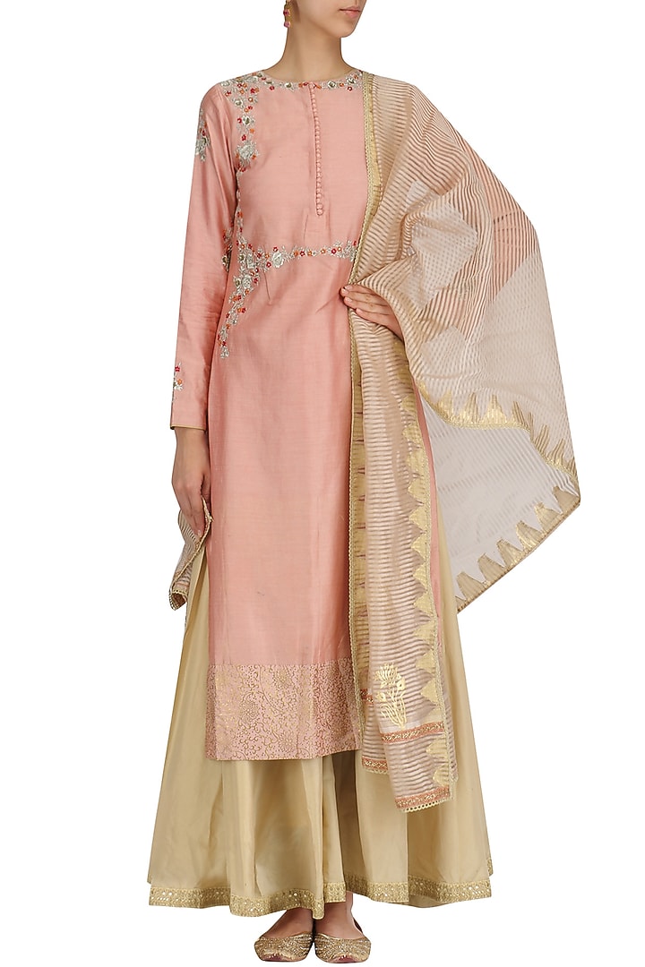 Lotus pink embroidered kurta and sharara set available only at Pernia's Pop Up Shop.