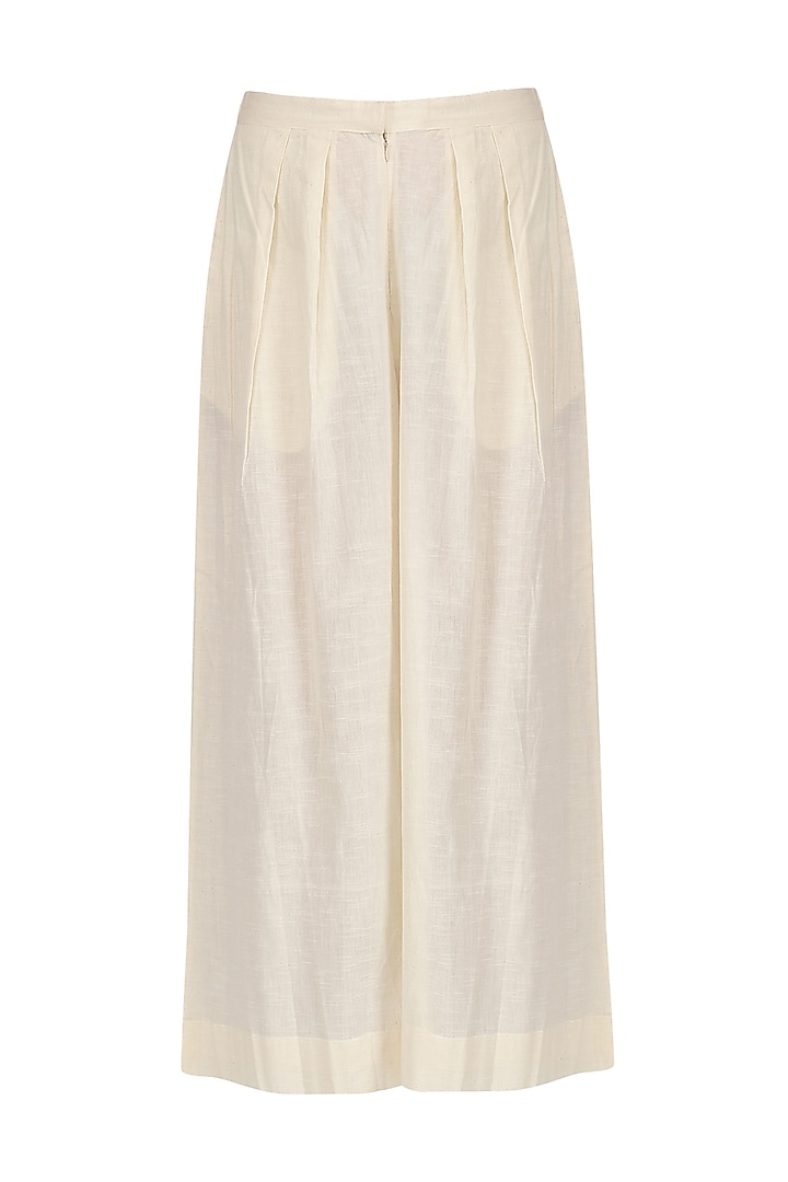 Yellow embroidered kurta and khadi palazzo set available only at Pernia's Pop Up Shop.