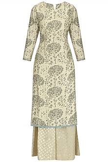 Handloom Banarasi Kurta Pallazo Set with Dupatta & Bell sleeves main image 1