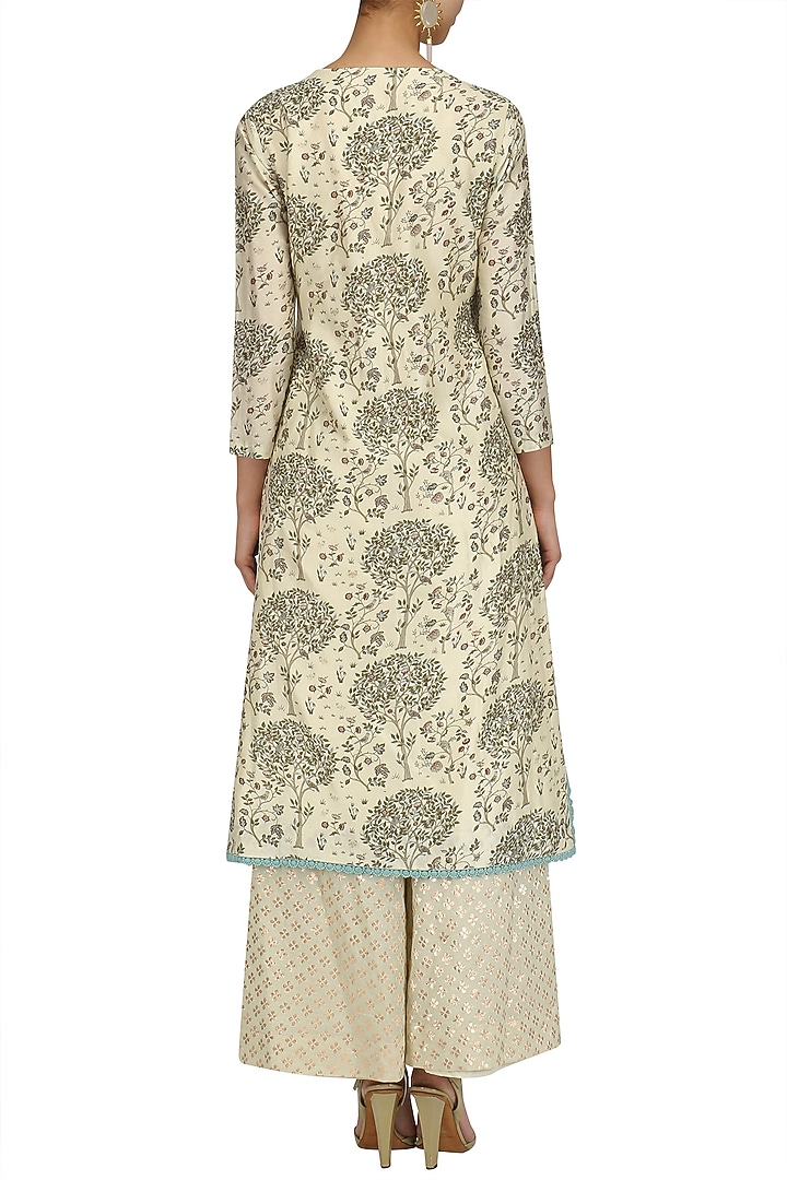 Ivory printed kurta and banarasi pallazo set available only at Pernia's Pop Up Shop.