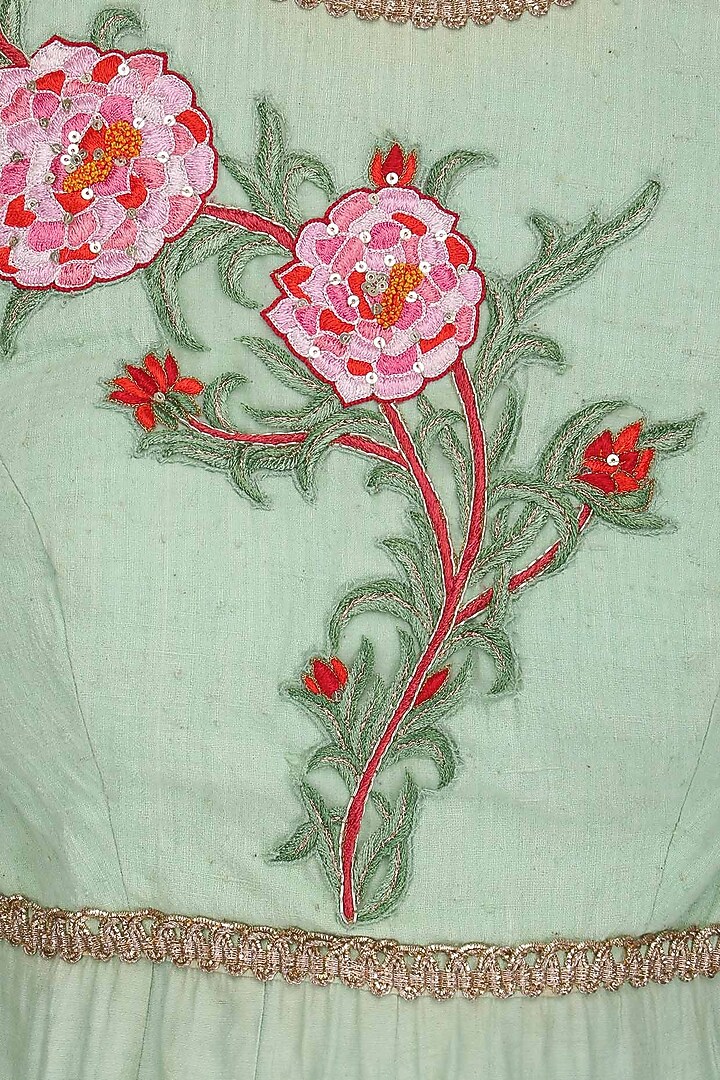 Sea green embroidered tier anarkali set available only at Pernia's Pop Up Shop.