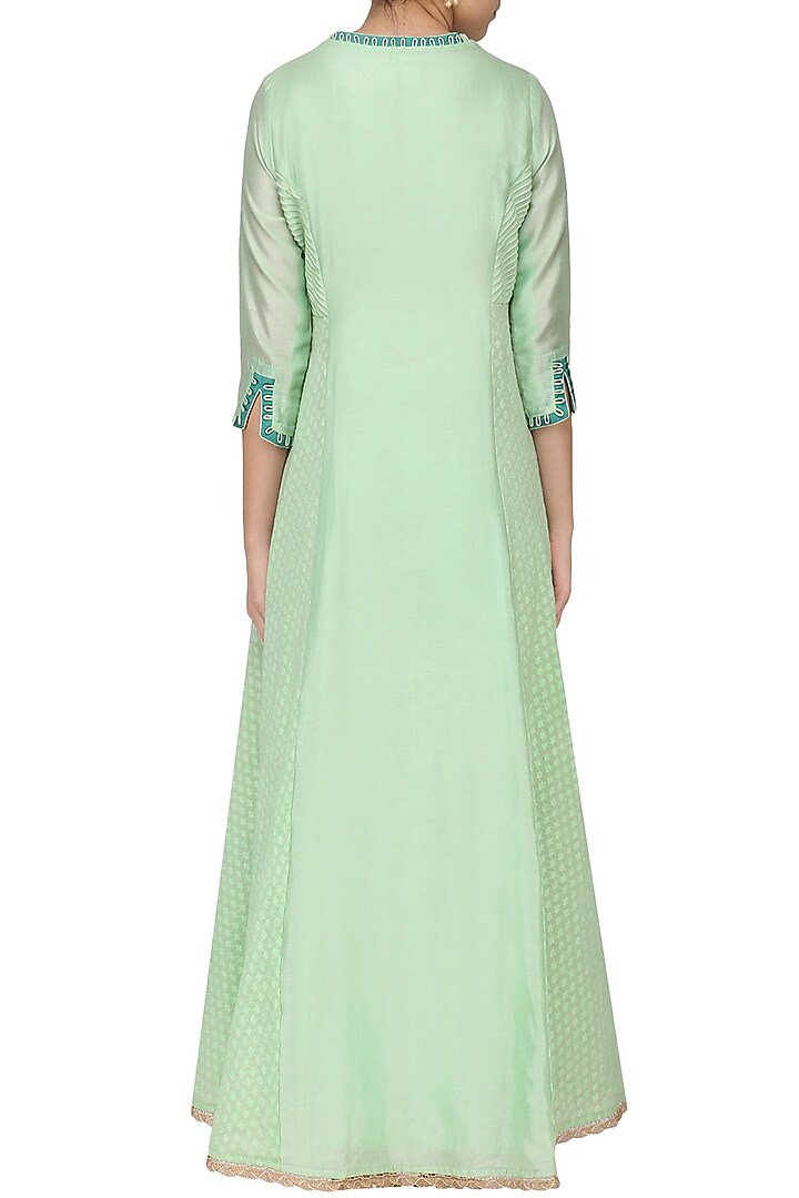 Sea green embroidered jaquard jacket with pants set available only at Pernia's Pop Up Shop.