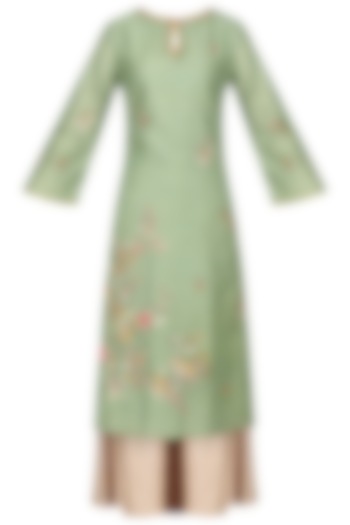 Mint Green Embroidered Kurta with Palazzo Pants Set by KAIA