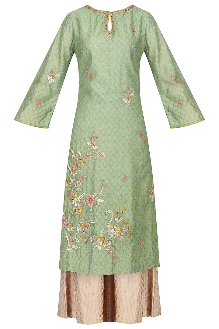 Mint Green Embroidered Kurta with Palazzo Pants Set by KAIA