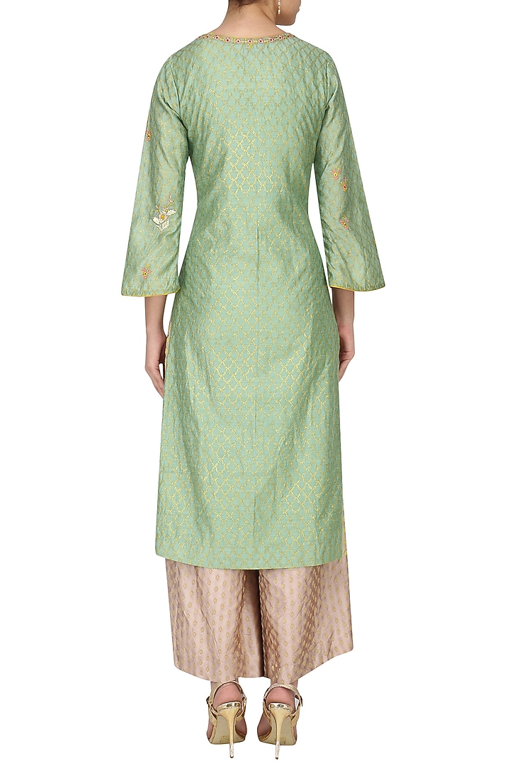 Mint green embroidered kurta with palazzo pants set available only at Pernia's Pop Up Shop.