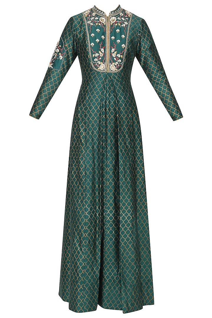 Peacock Green Embroidered Anarkali Set by KAIA
