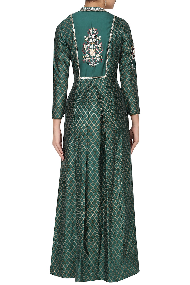 Peacock green embroidered anarkali set available only at Pernia's Pop Up Shop.
