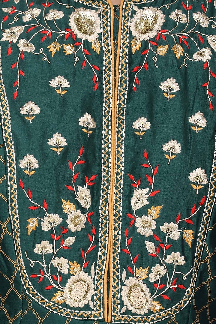 Peacock green embroidered anarkali set available only at Pernia's Pop Up Shop.