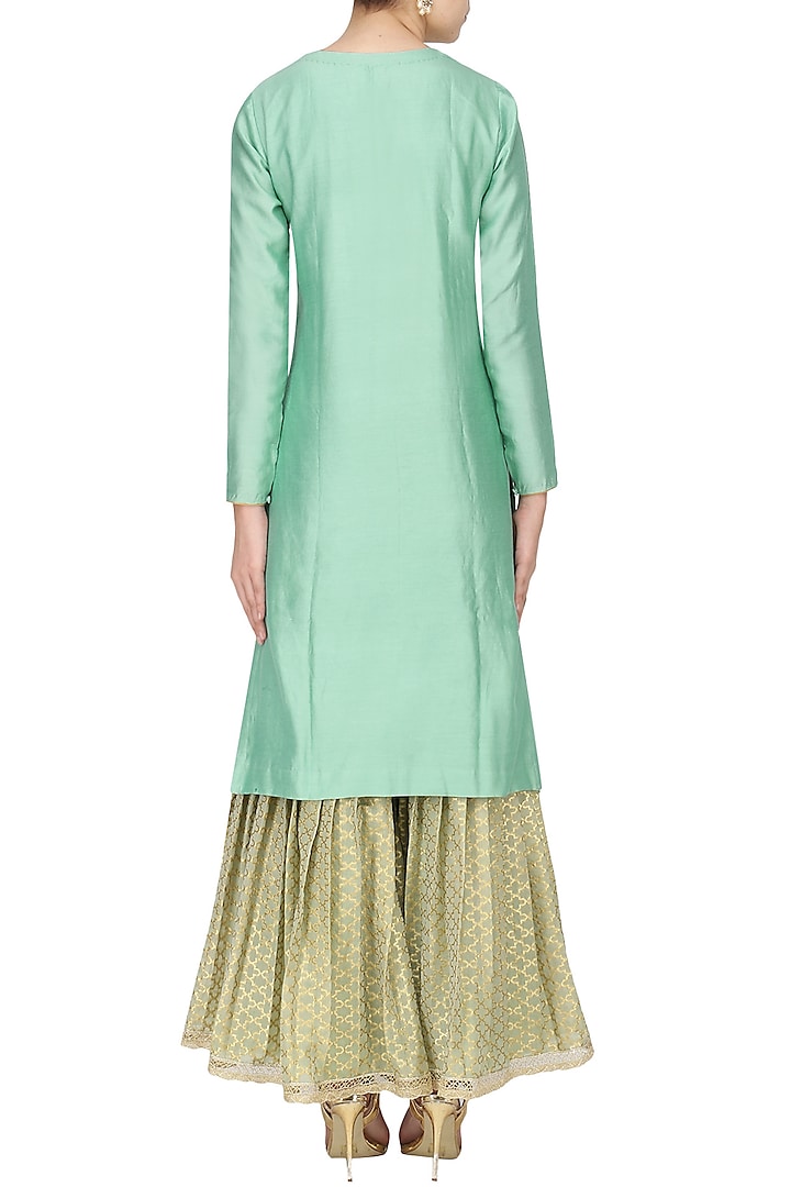 Sage green embroidered kurta with gharara set available only at Pernia's Pop Up Shop.