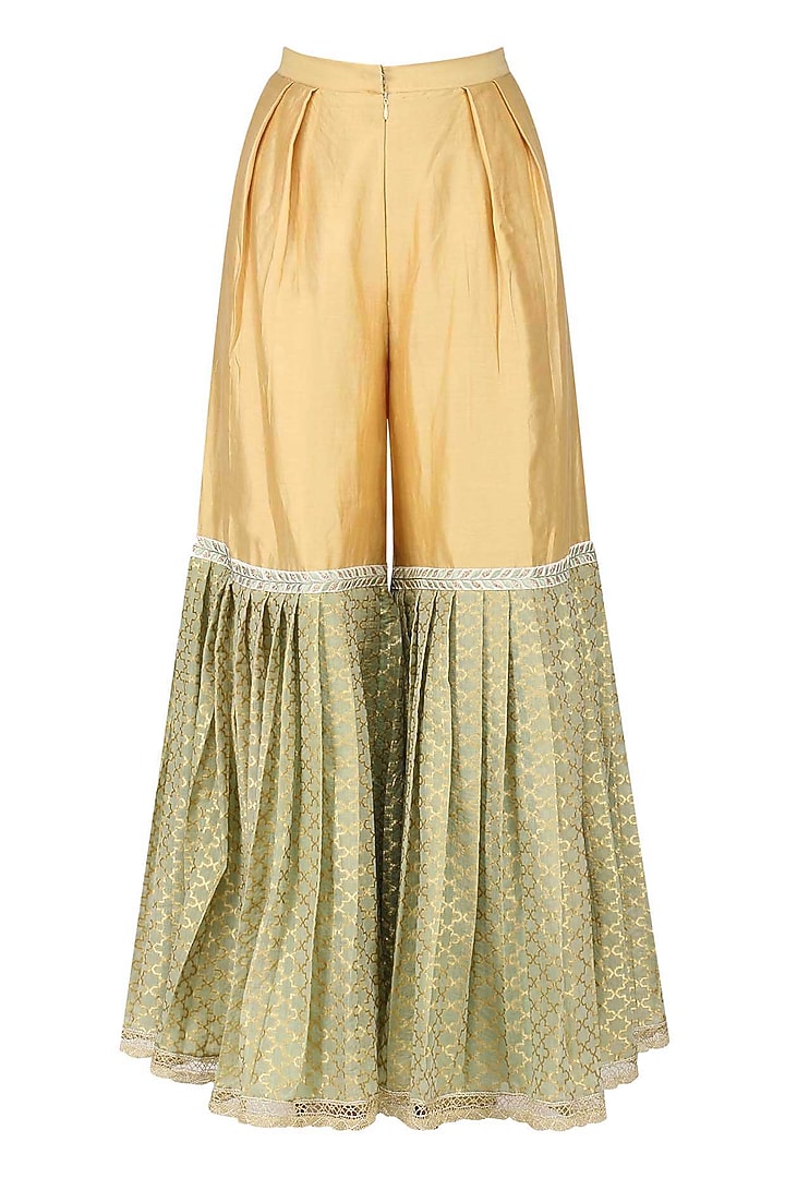 Sage green embroidered kurta with gharara set available only at Pernia's Pop Up Shop.