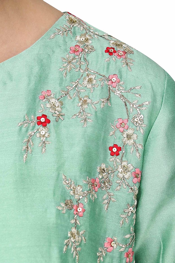 Sage green embroidered kurta with gharara set available only at Pernia's Pop Up Shop.