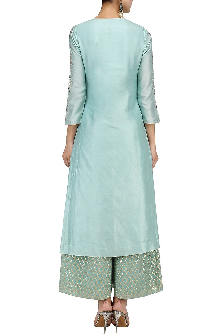 Powder blue floral work kurta and palazzo pants set available only at Pernia's Pop Up Shop.