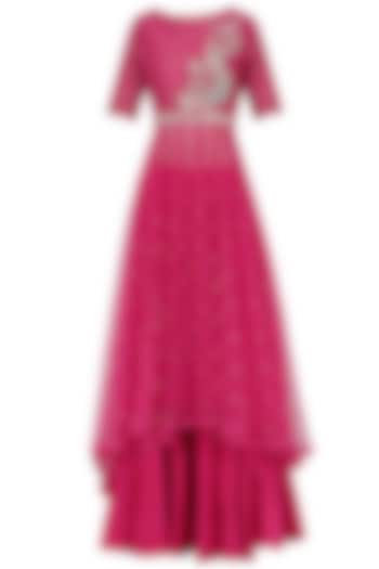 Pink Embroidered Kurta With Lehenga Skirt Set by KAIA