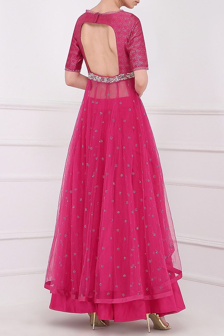 Pink embroidered kurta with lehenga skirt set available only at Pernia's Pop Up Shop.