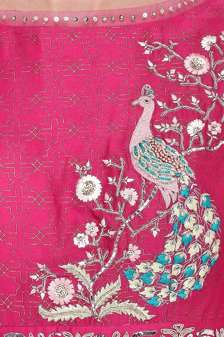 Pink embroidered kurta with lehenga skirt set available only at Pernia's Pop Up Shop.
