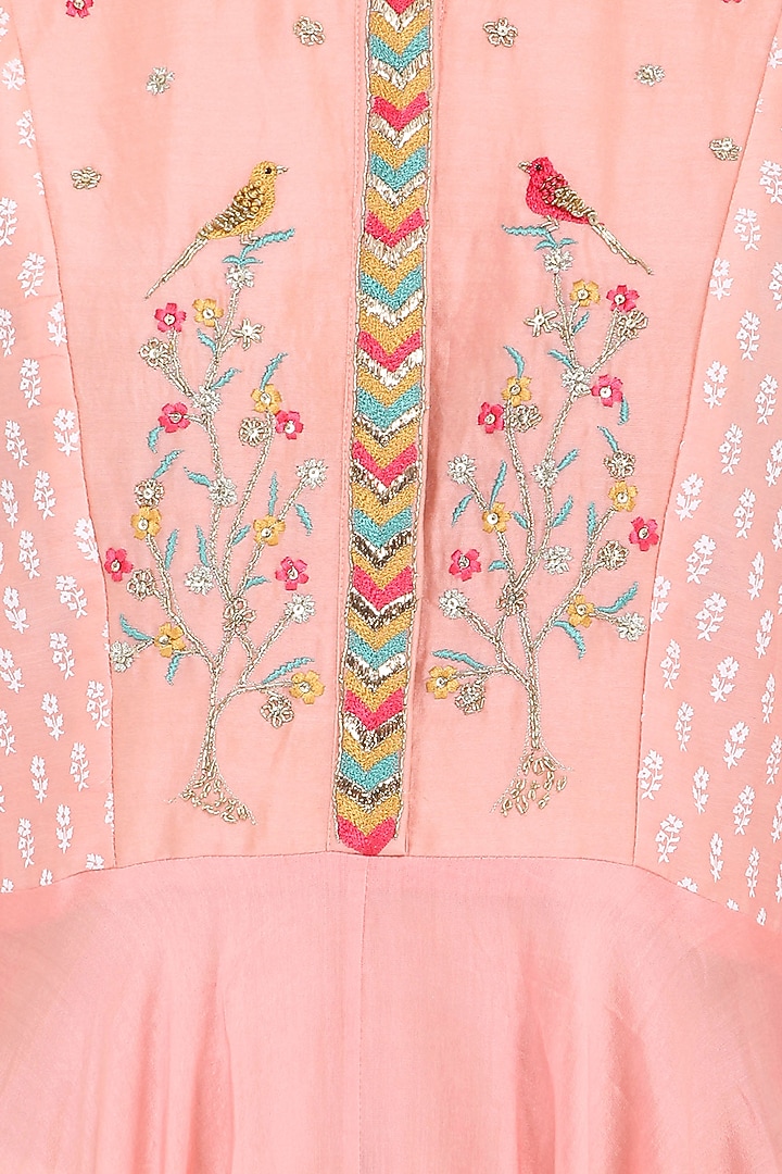 Salmon pink embroidered kurta with palazzo pants available only at Pernia's Pop Up Shop.