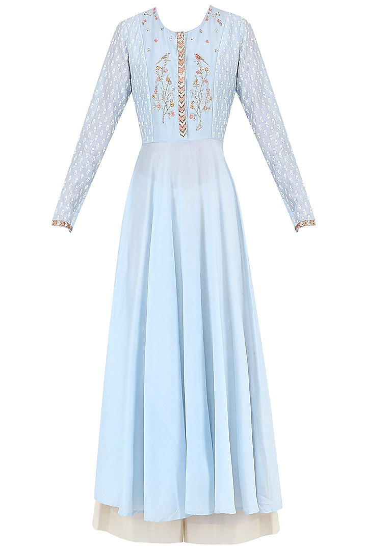 Pale blue embroidered kurta with palazzo pants available only at Pernia's Pop Up Shop.