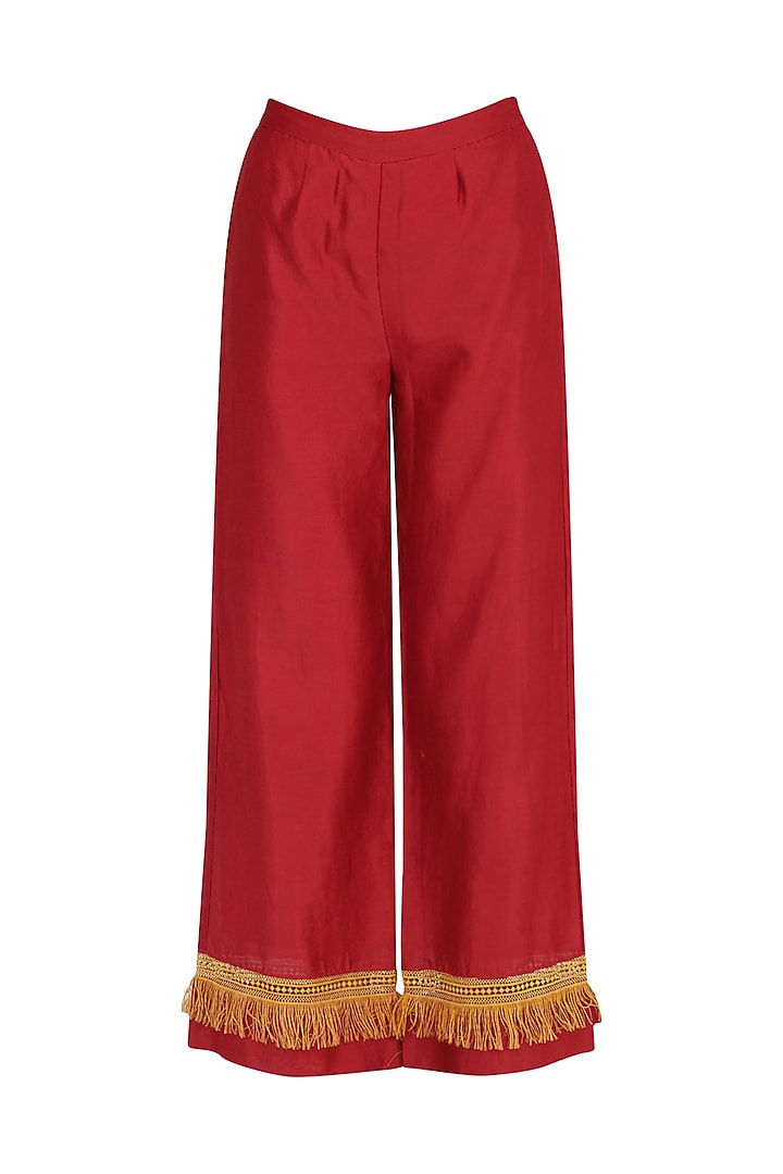 Red embroidered kurta with palazzo pants available only at Pernia's Pop Up Shop.