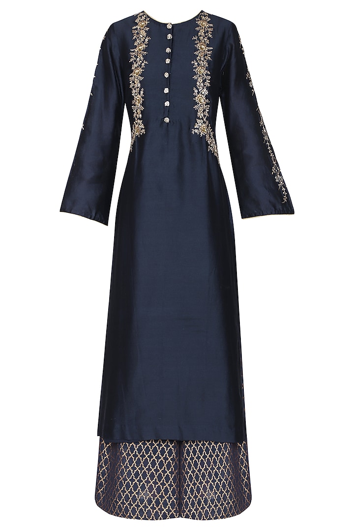 Indigo blue embroidered kurta set available only at Pernia's Pop Up Shop.
