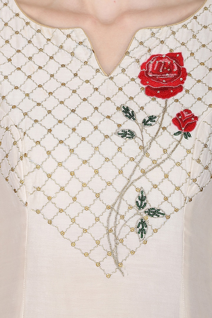 White rose embroidered kurta set available only at Pernia's Pop Up Shop.