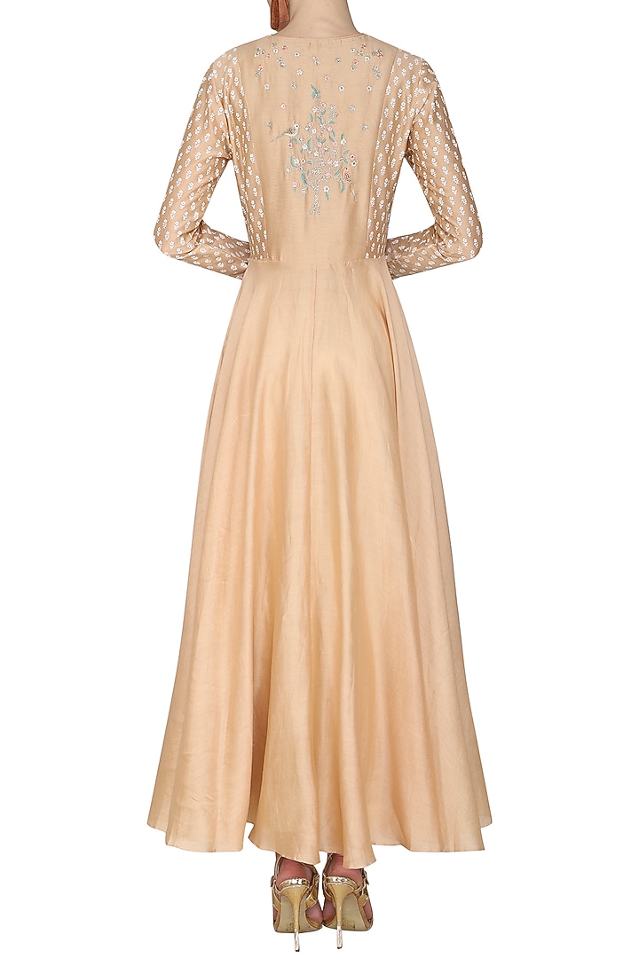 Taupe embroidered kurta with ivory palazzo pants available only at Pernia's Pop Up Shop.