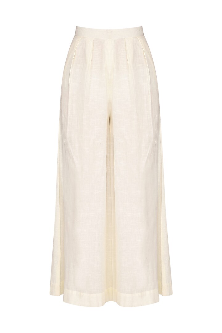 Taupe embroidered kurta with ivory palazzo pants available only at Pernia's Pop Up Shop.