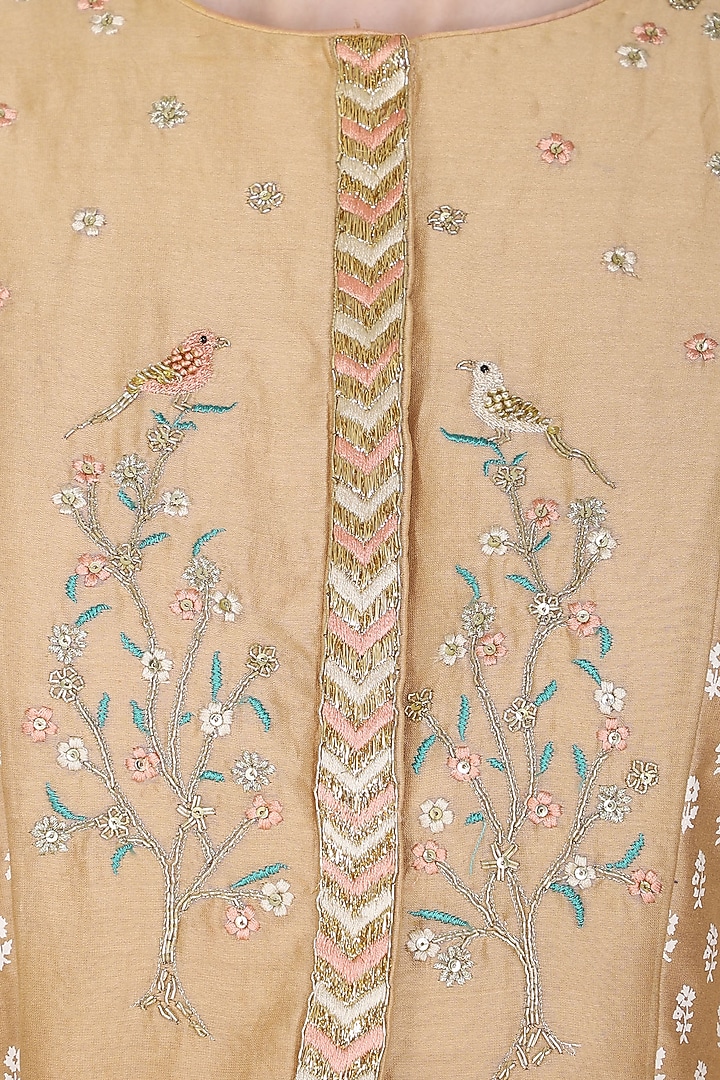 Taupe embroidered kurta with ivory palazzo pants available only at Pernia's Pop Up Shop.