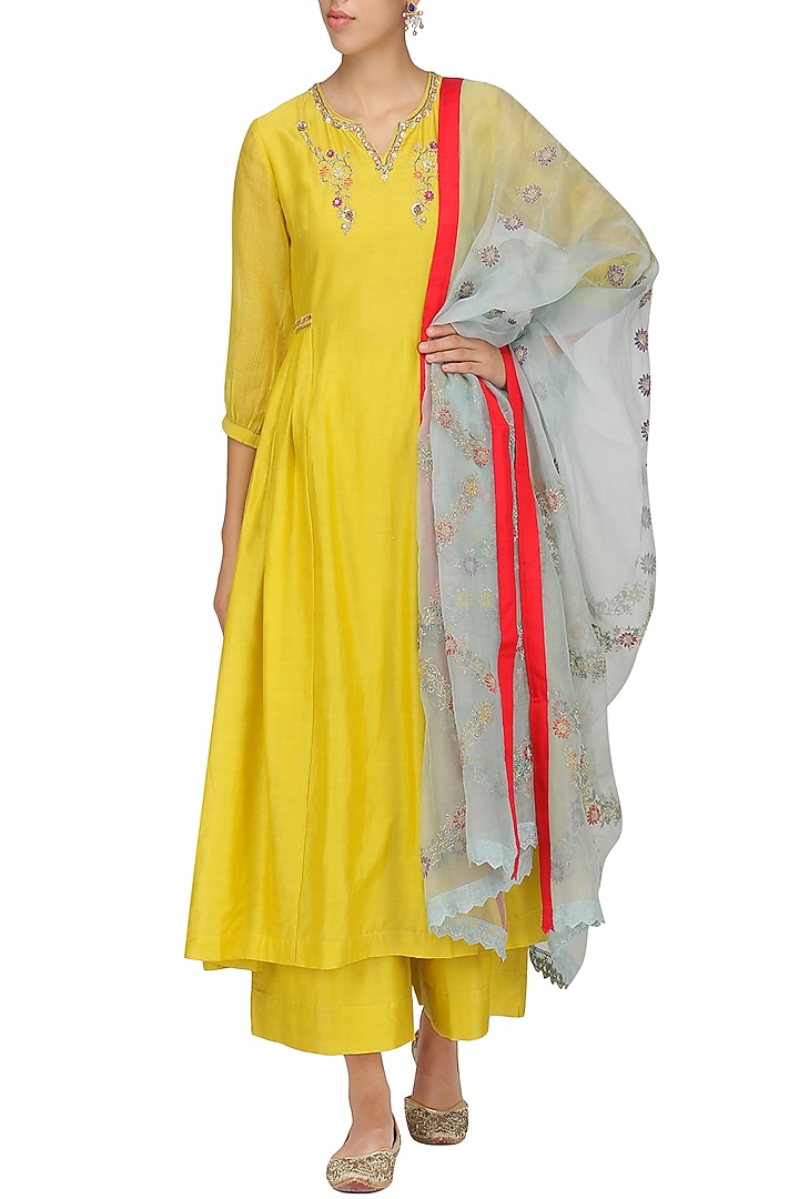 Yellow embroidered kurta set available only at Pernia's Pop Up Shop.