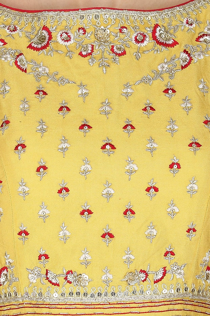 Yellow and blue embroidered lehenga set available only at Pernia's Pop Up Shop.