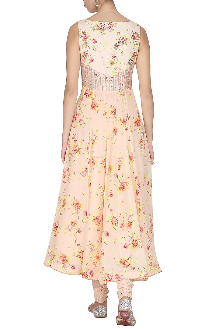 Peach floral printed anarkali set available only at Pernia's Pop Up Shop.