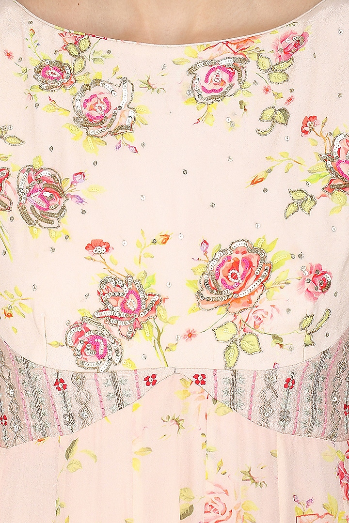 Peach floral printed anarkali set available only at Pernia's Pop Up Shop.