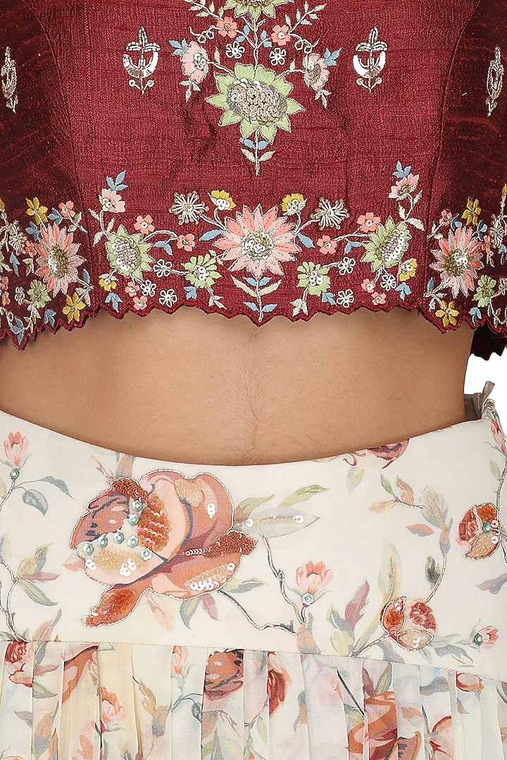 Brown embroidered blouse with off white skirt available only at Pernia's Pop Up Shop.