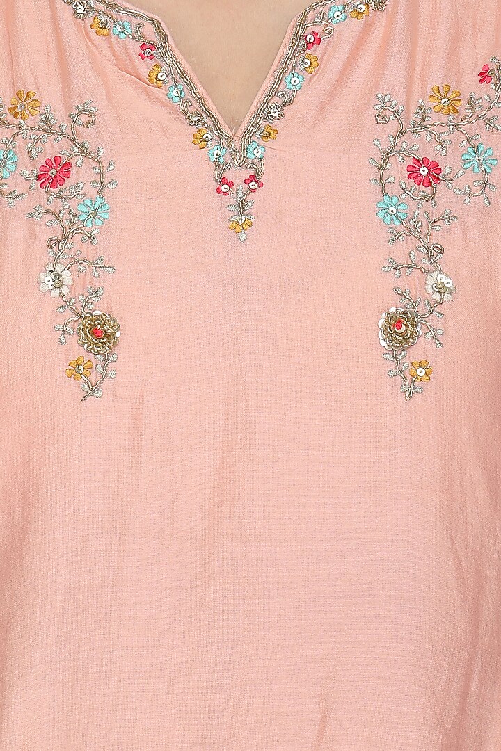 Salmon pink embroidred kurta set available only at Pernia's Pop Up Shop.