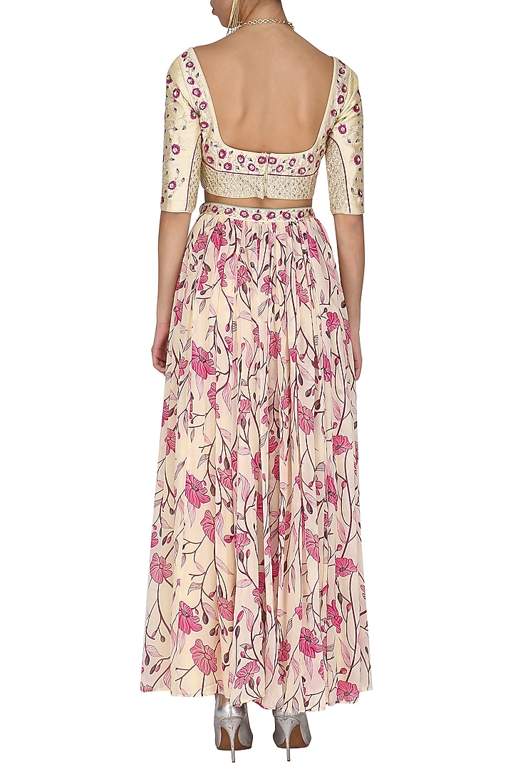 Cream and sage green embroidered lehenga set available only at Pernia's Pop Up Shop.