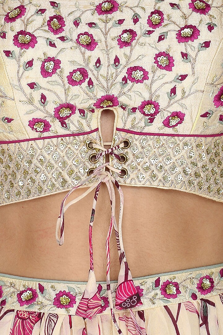 Cream and sage green embroidered lehenga set available only at Pernia's Pop Up Shop.
