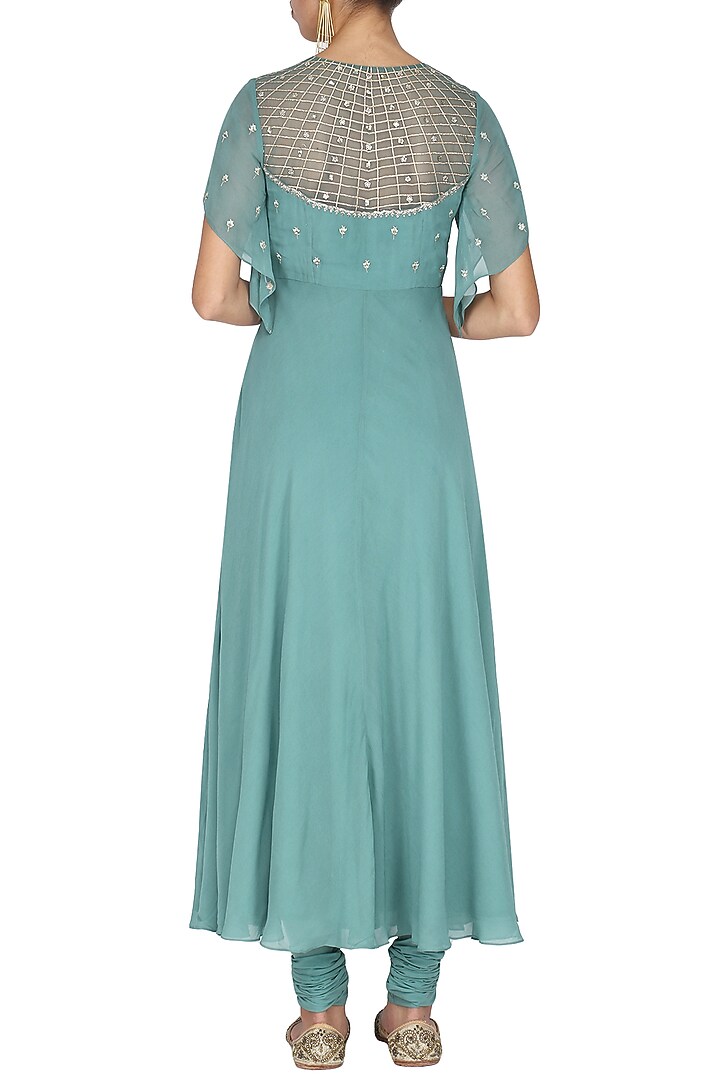 Sapphire blue embroidered anarkali set available only at Pernia's Pop Up Shop. 