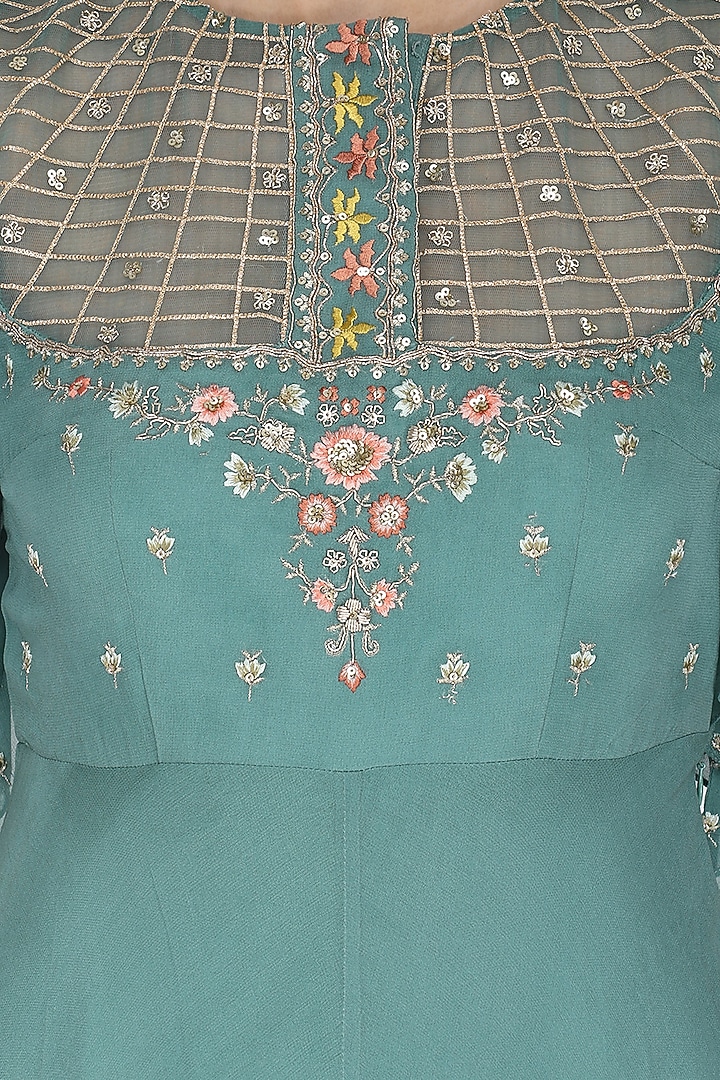 Sapphire blue embroidered anarkali set available only at Pernia's Pop Up Shop. 