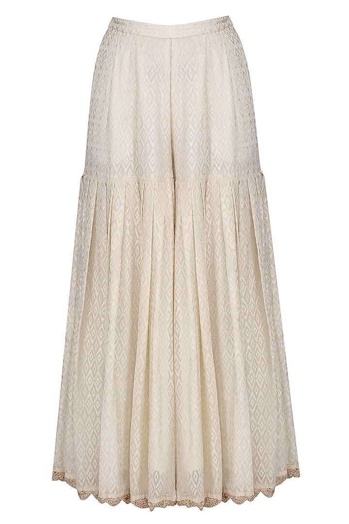 Gold and off white embroidered sharara set available only at Pernia's Pop Up Shop.