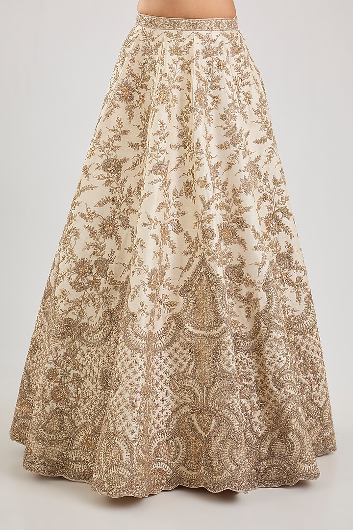 Peach Raw Silk Embroidered Bridal Lehenga Set by Kalighata at Pernia's Pop Up Shop