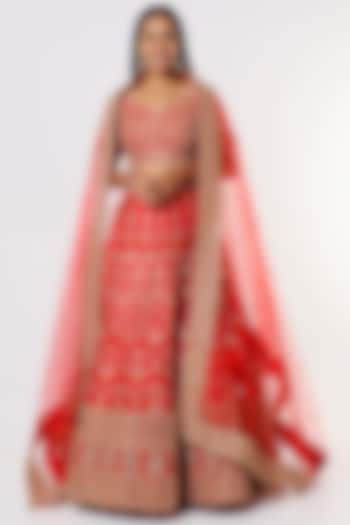 Red Embroidered Bridal Lehenga Set by Kalighata at Pernia's Pop Up Shop