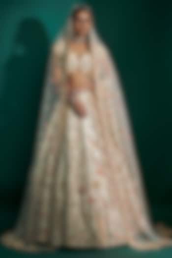 Ivory Raw Silk Sequins Hand & Machine Embroidered Bridal Lehenga Set by Kalighata at Pernia's Pop Up Shop