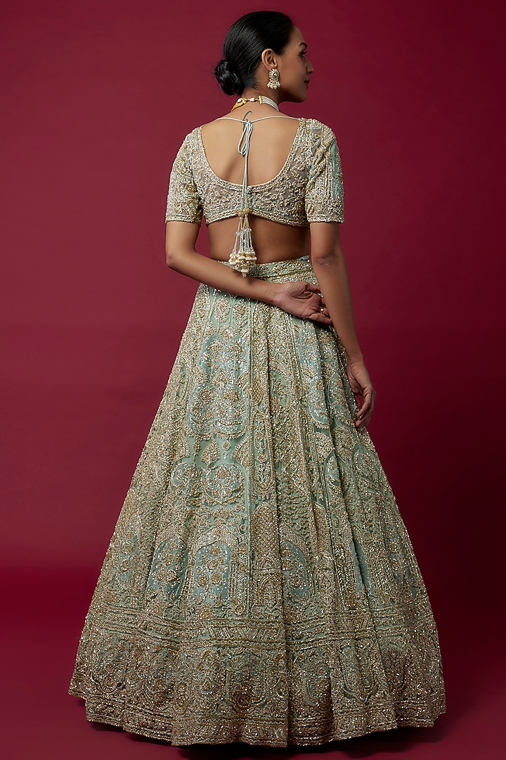 Aqua Net Sequins Embroidered Bridal Lehenga Set by Kalighata at Pernia's Pop Up Shop