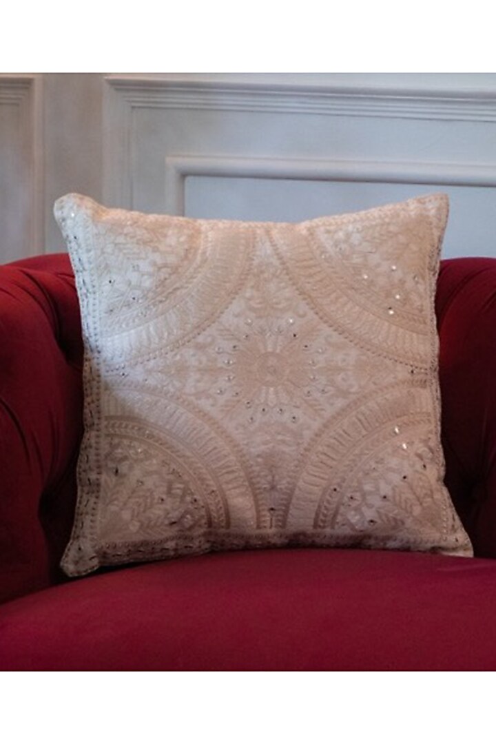 Off-White Embroidered Cushion Cover (Set of 2) by Khaabka at Pernia's Pop Up Shop