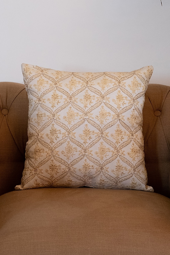 Gold Embroidered Cushion Cover (Set of 2) by Khaabka at Pernia's Pop Up Shop