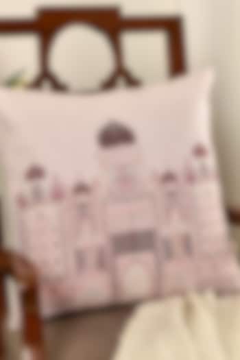 Pink Velvet Resham Embroidered Square Cushion Cover Set of 2 by Khaabka