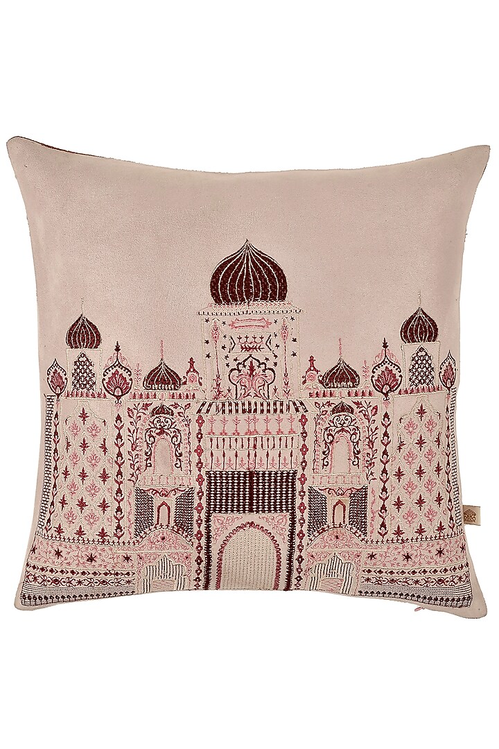 Pink Velvet Resham Embroidered Square Cushion Cover Set of 2 by Khaabka at Pernia's Pop Up Shop